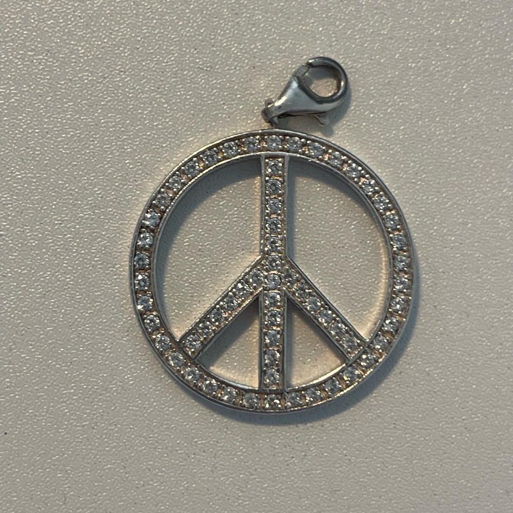 Authentic Thomas Sabo Sterling Silver Peace Sign Pendant Large w/ CZ Stones
